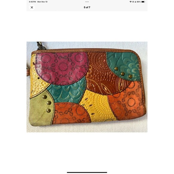 Fossil Key-Per Patchwork Leather Wristlet/Wallet Zipper Pouch - Picture 5 of 7